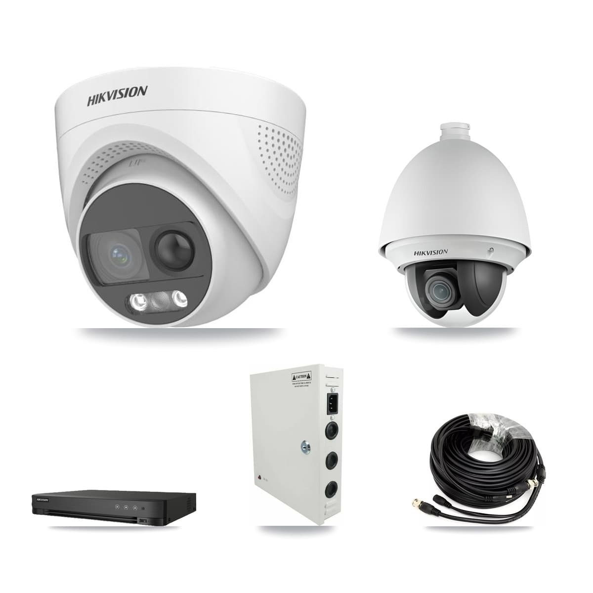 Hikvision 8-Channel 2MP – 5MP CCTV Kit — 1 DS-2AE4225T 2MP PTZ + 5 DS-2CE72KF3T 5MP Turret Cameras + 8TB Recording (IDS-7208HQHI Recorder) - Image 1