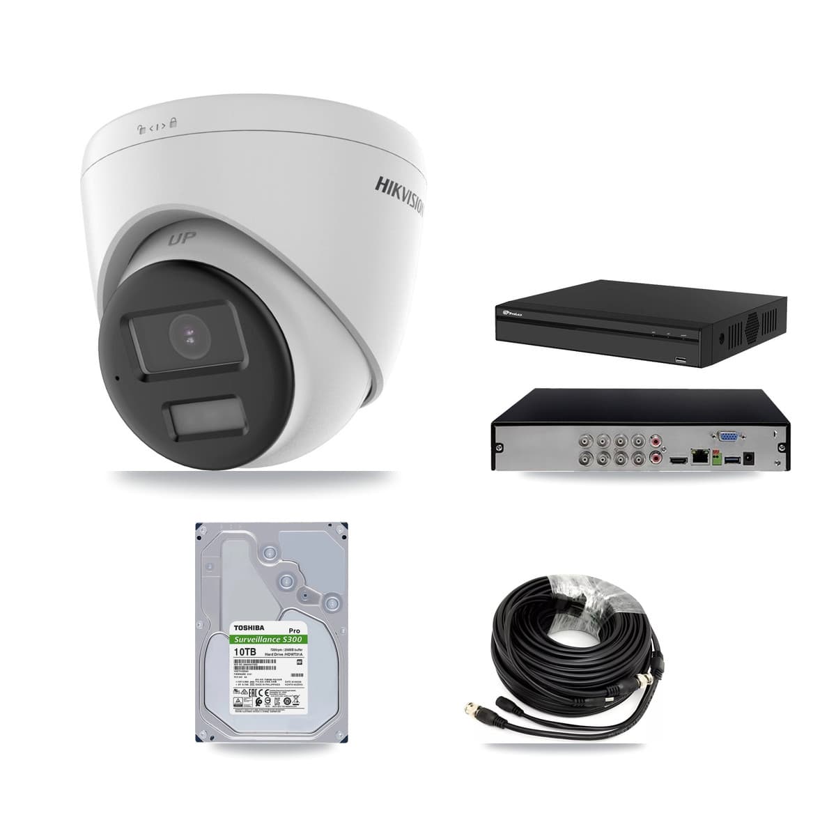 Hikvision & Prolux 8-Channel 4K CCTV Kit — 4 DS-2CE78U0T Turret Cameras + 10TB Recording (PXD-5108HS Recorder) - Image 1