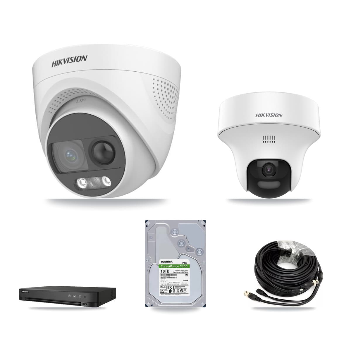 Hikvision 8-Channel 5MP CCTV Kit — 2 DS-2CE70K0T + 6 DS-2CE72KF3T Turret Cameras + 10TB Recording (IDS-7208HQHI Recorder) - Image 1