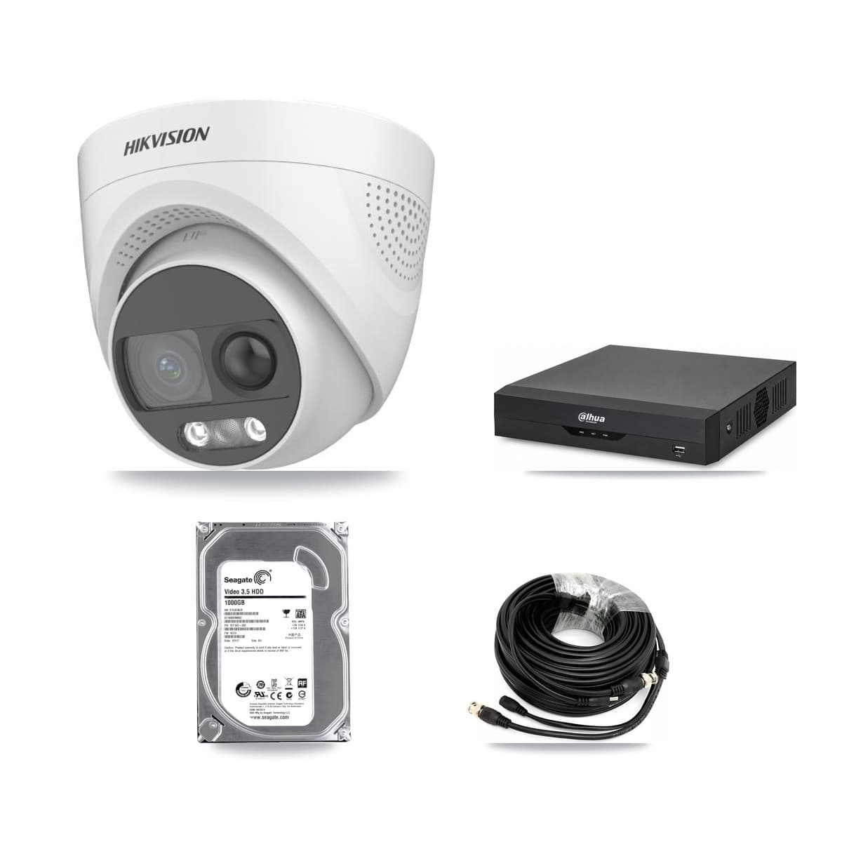 Hikvision & Dahua 4-Channel 5MP CCTV Kit — 2 DS-2CE72KF3T Turret Cameras + 1TB Recording - Image 1