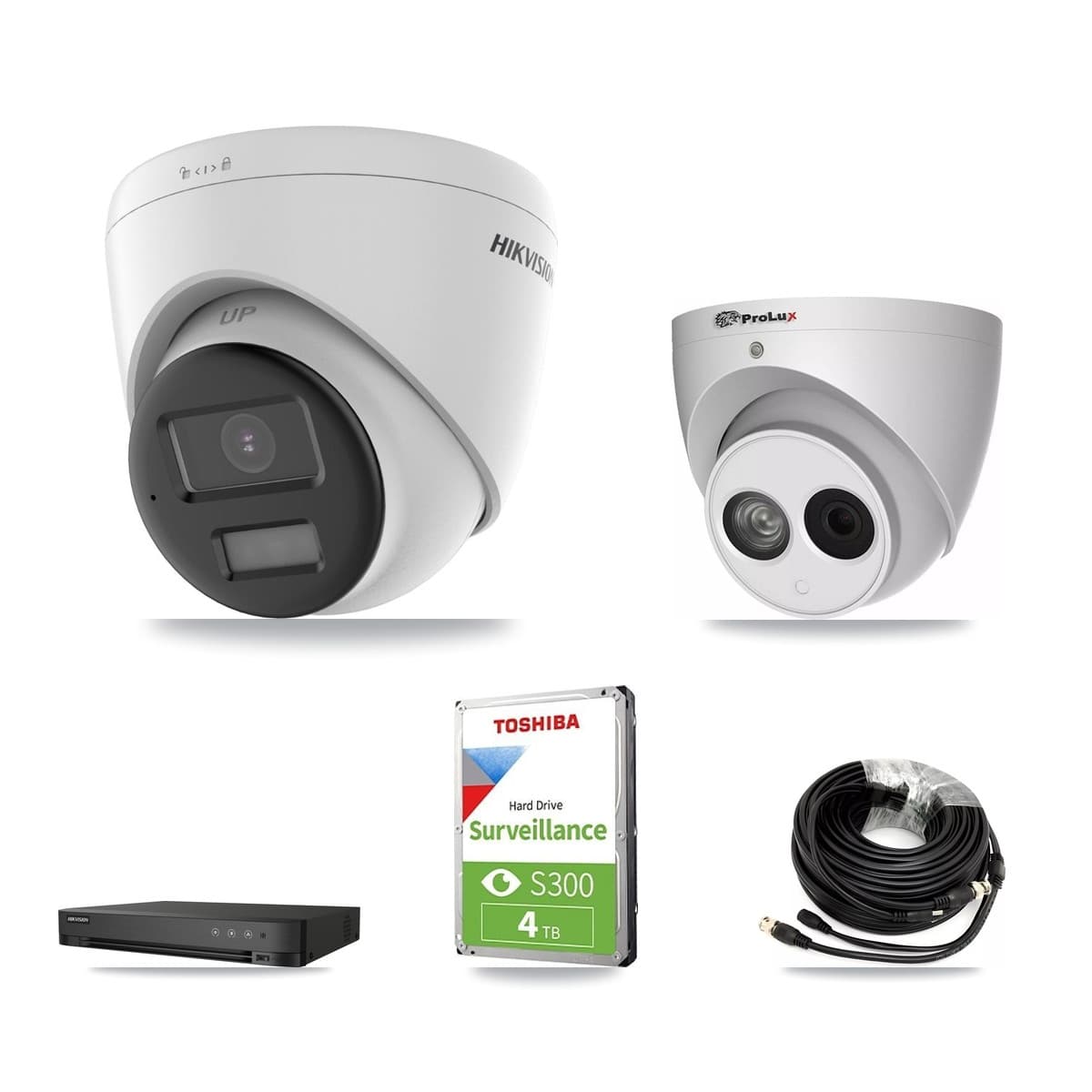 Hikvision & Prolux 4-Channel 4MP – 4K CCTV Kit — 1 DS-2CE78U0T 4K + 1 PXC-612C4W-A 4MP Turret Cameras + 4TB Recording - Image 1