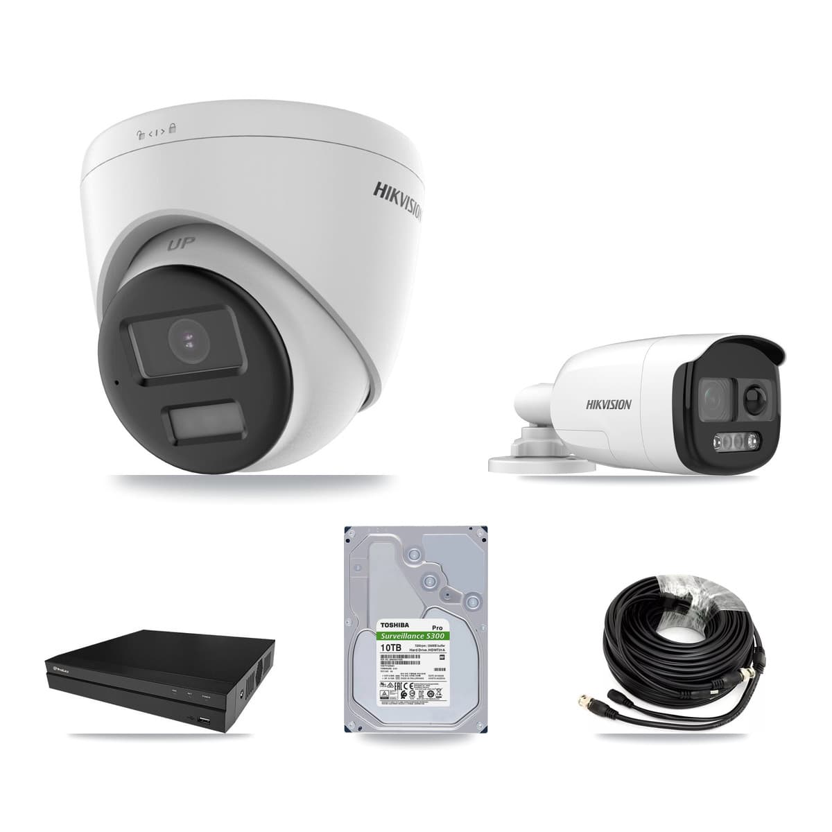 Hikvision & Prolux 8-Channel 5MP – 4K CCTV Kit — 1 5MP Bullet + 7 4K Turret Cameras + 2× 10TB Recording - Image 1