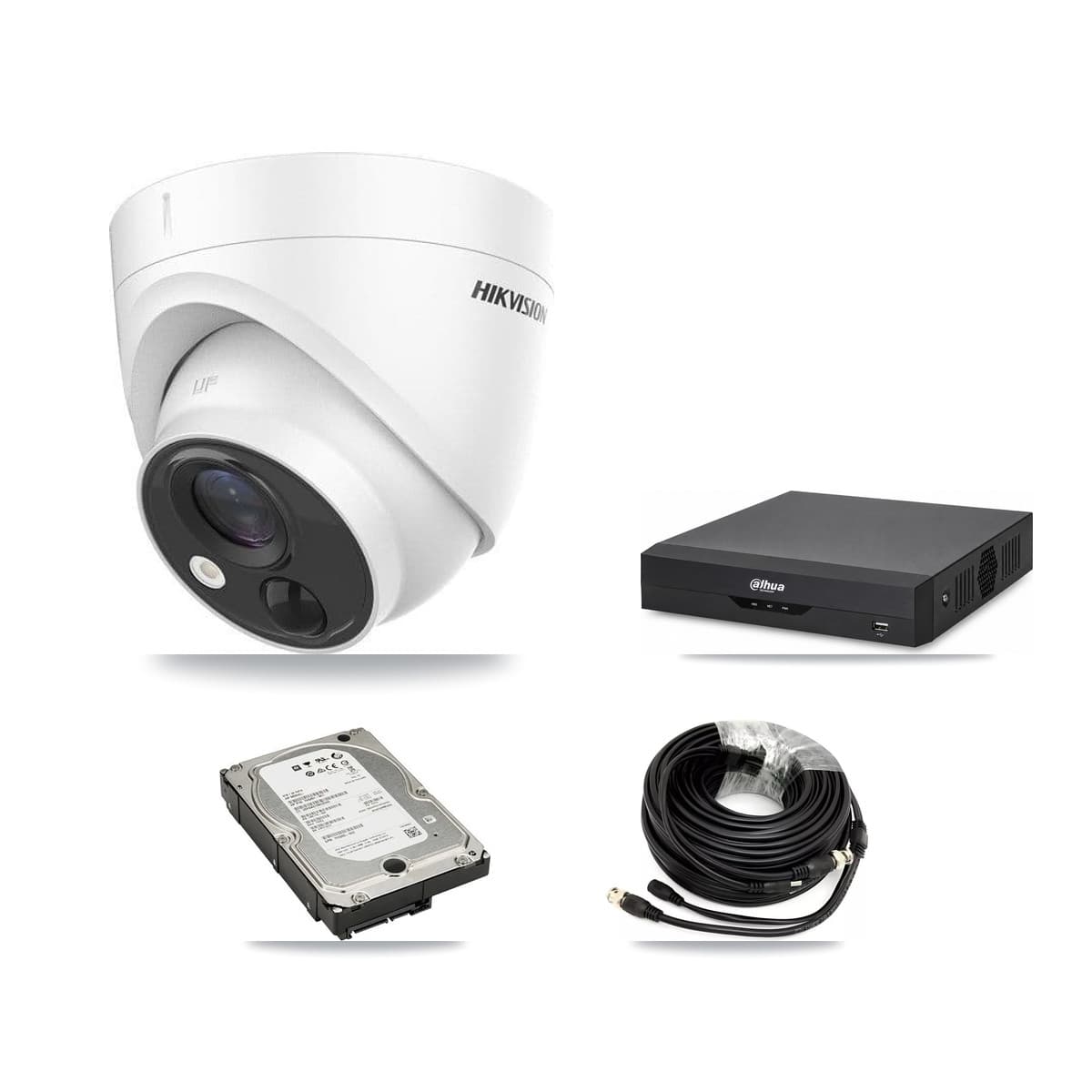 Hikvision & Dahua 4-Channel 5MP CCTV Kit — 4 DS-2CE71H0T Turret Cameras + 5TB Recording - Image 1