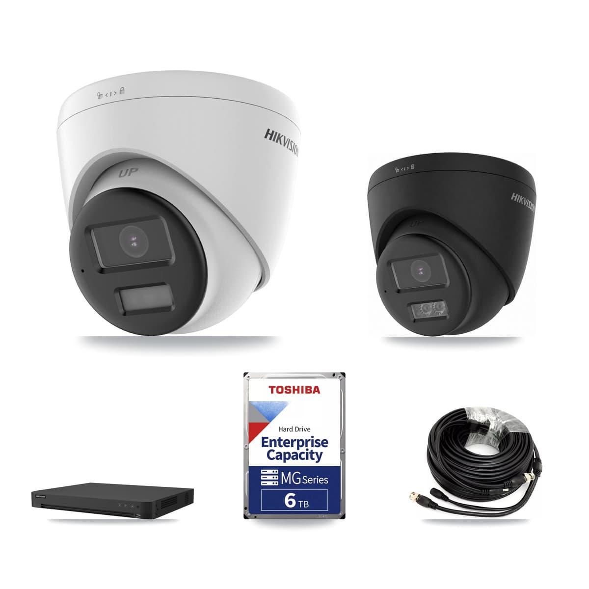 Hikvision 16-Channel 5MP – 4K CCTV Kit — 3 DS-2CE78K0T-LPTS 5MP + 1 Black DS-2CE78U0T-LTS-BLACK 4K Turret Cameras + 6TB Recording (IDS-7216HUHI-M2/XT Recorder) - Image 1