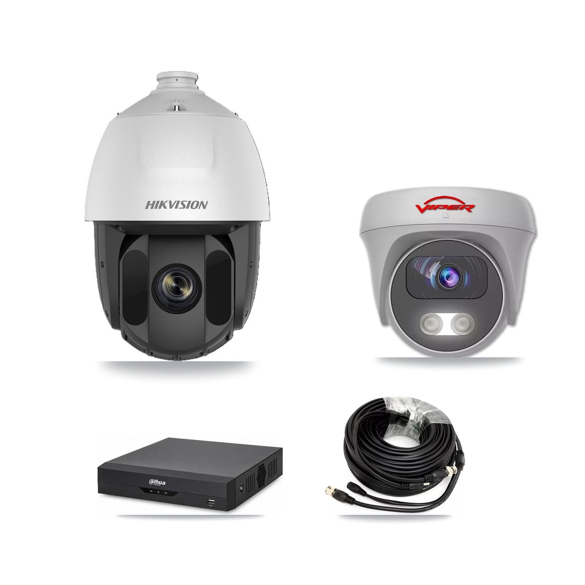 4-Channel 2MP – 5MP CCTV Kit — 1 DS-2AE5225TI 2MP PTZ + 1 White VIPER-5MP-3K 5MP Cameras + 1TB Recording (DH-XVR5104HS Recorder) - Image 1