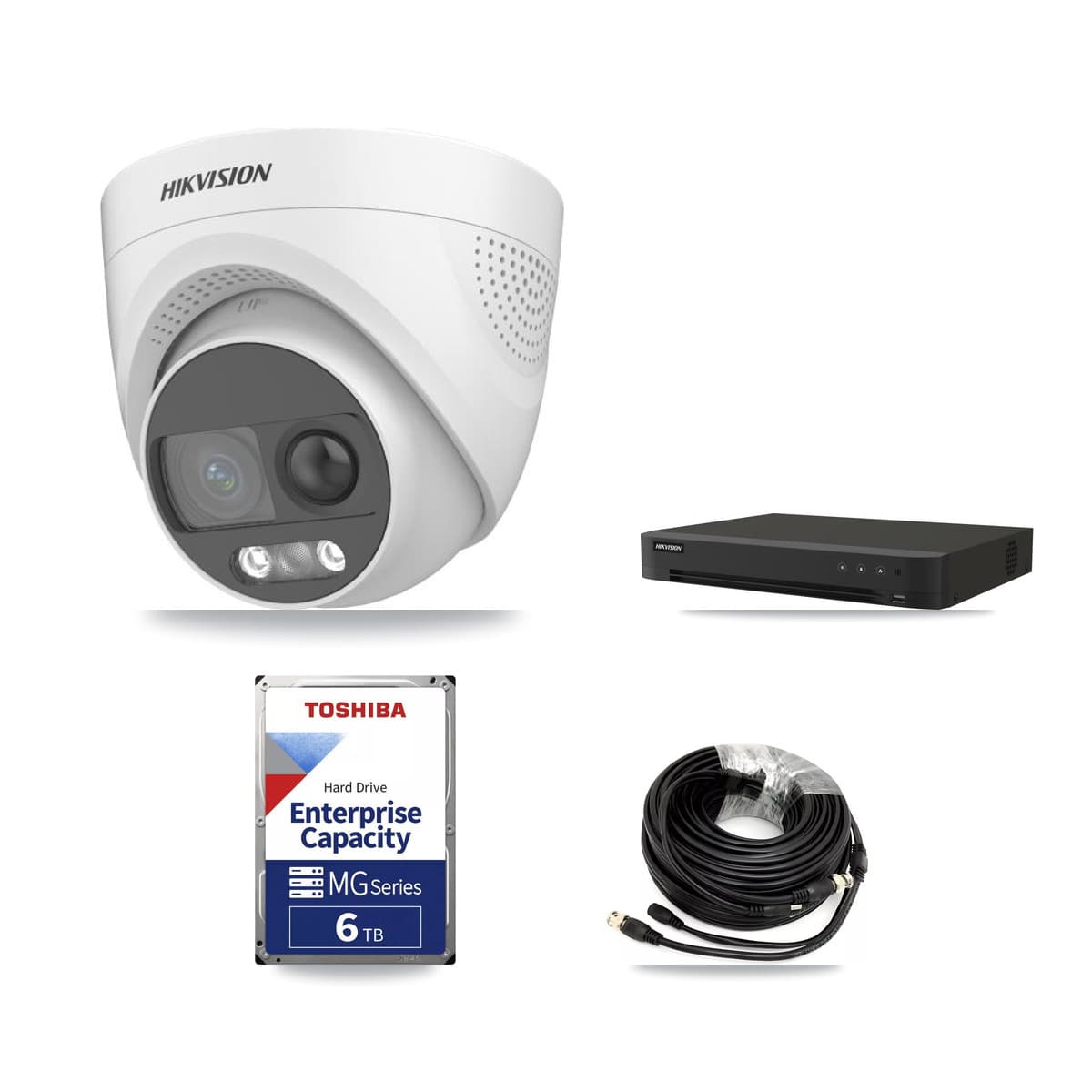 Hikvision 8-Channel 5MP CCTV Kit — 5 DS-2CE72KF3T-PIRXO Turret Cameras + 6TB Recording (IDS-7208HUHI-M1/XT Recorder) - Image 1