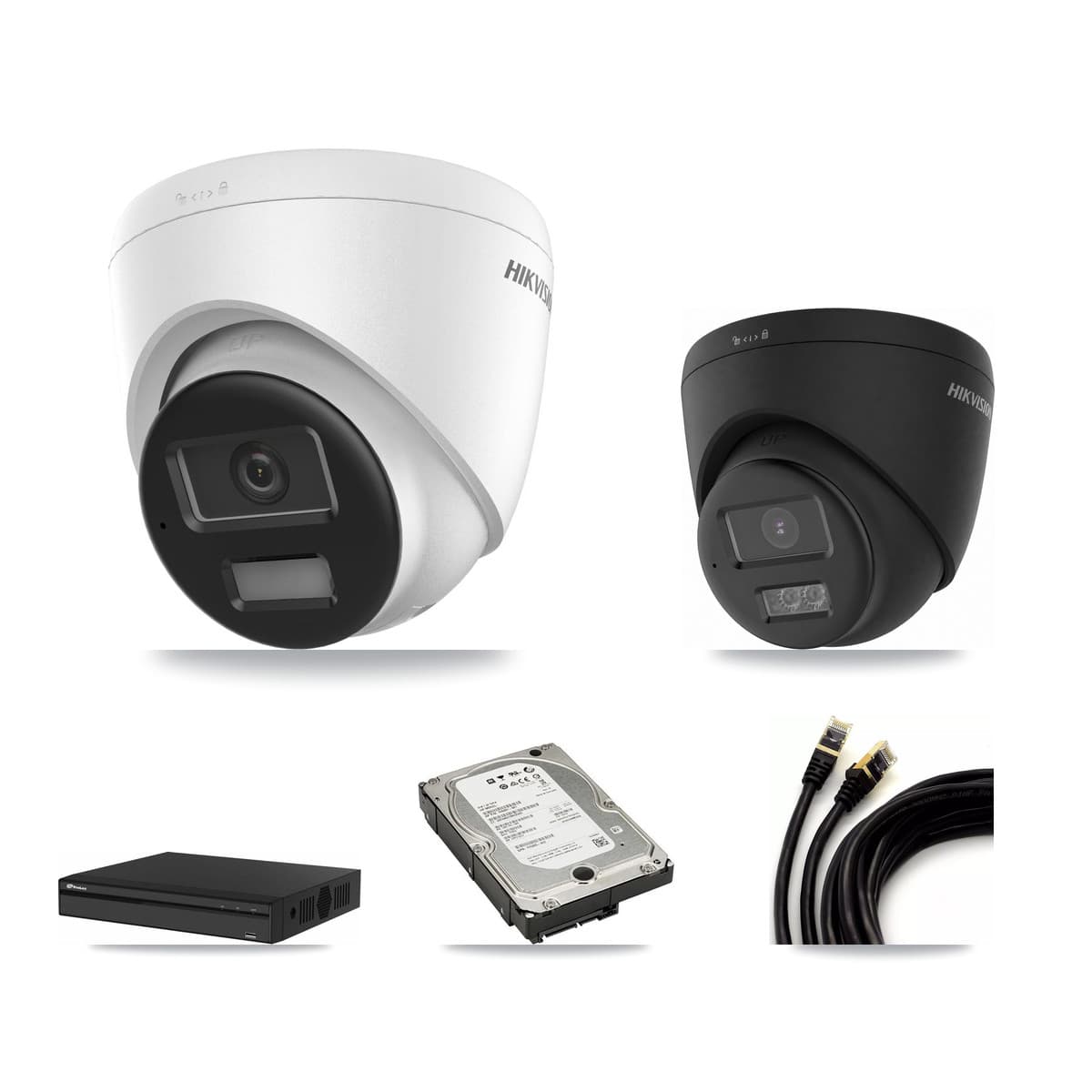 Hikvision & Prolux 4-Channel 4K CCTV Kit — 1 DS-2CD1383G2 + 1 Black DS-2CD1383G2 Turret Cameras + 5TB Recording - Image 1