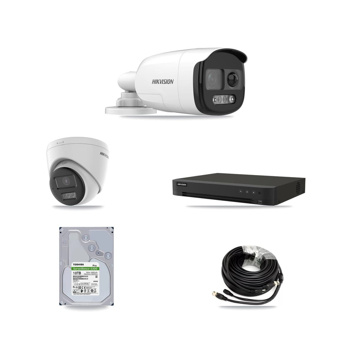 Hikvision 16-Channel 5MP CCTV Kit — 7 DS-2CE12KF3T-PIRXO Bullet + 1 DS-2CE78K0T-LTS Turret Cameras + 10TB Recording (IDS-7216HQHI-M1/XT Recorder) - Image 1
