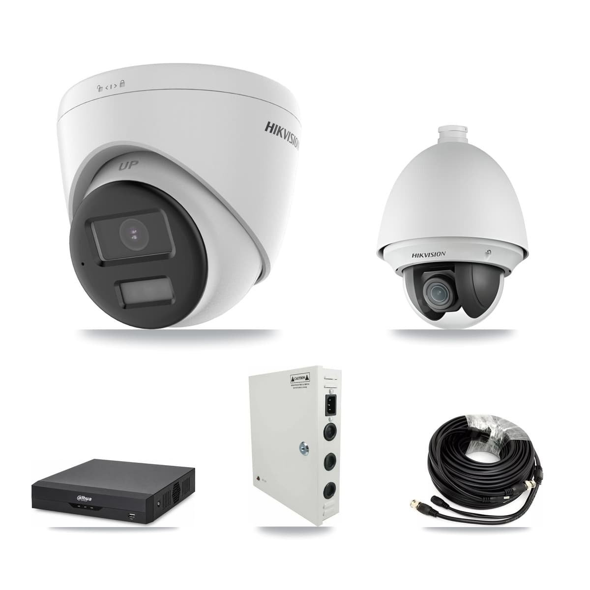Hikvision & Dahua 4-Channel 2MP – 4K CCTV Kit — 1 2MP PTZ + 3 4K Turret Cameras + 8TB Recording - Image 1