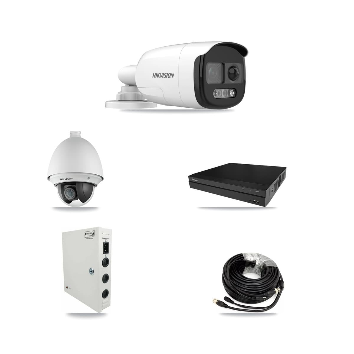 Hikvision & Prolux 8-Channel 2MP – 5MP CCTV Kit — 1 DS-2AE4225T 2MP PTZ + 5 DS-2CE12KF3T 5MP Bullet Cameras + 8TB Recording - Image 1