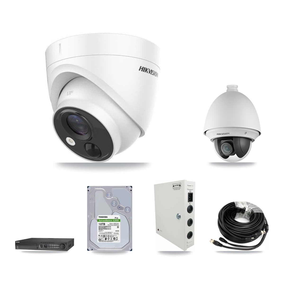 Hikvision 32-Channel 2MP – 5MP CCTV Kit — 1 DS-2AE4225T 2MP PTZ + 15 DS-2CE71H0T 5MP Turret Cameras + 2× 10TB Recording (IDS-7332HUHI Recorder) - Image 1