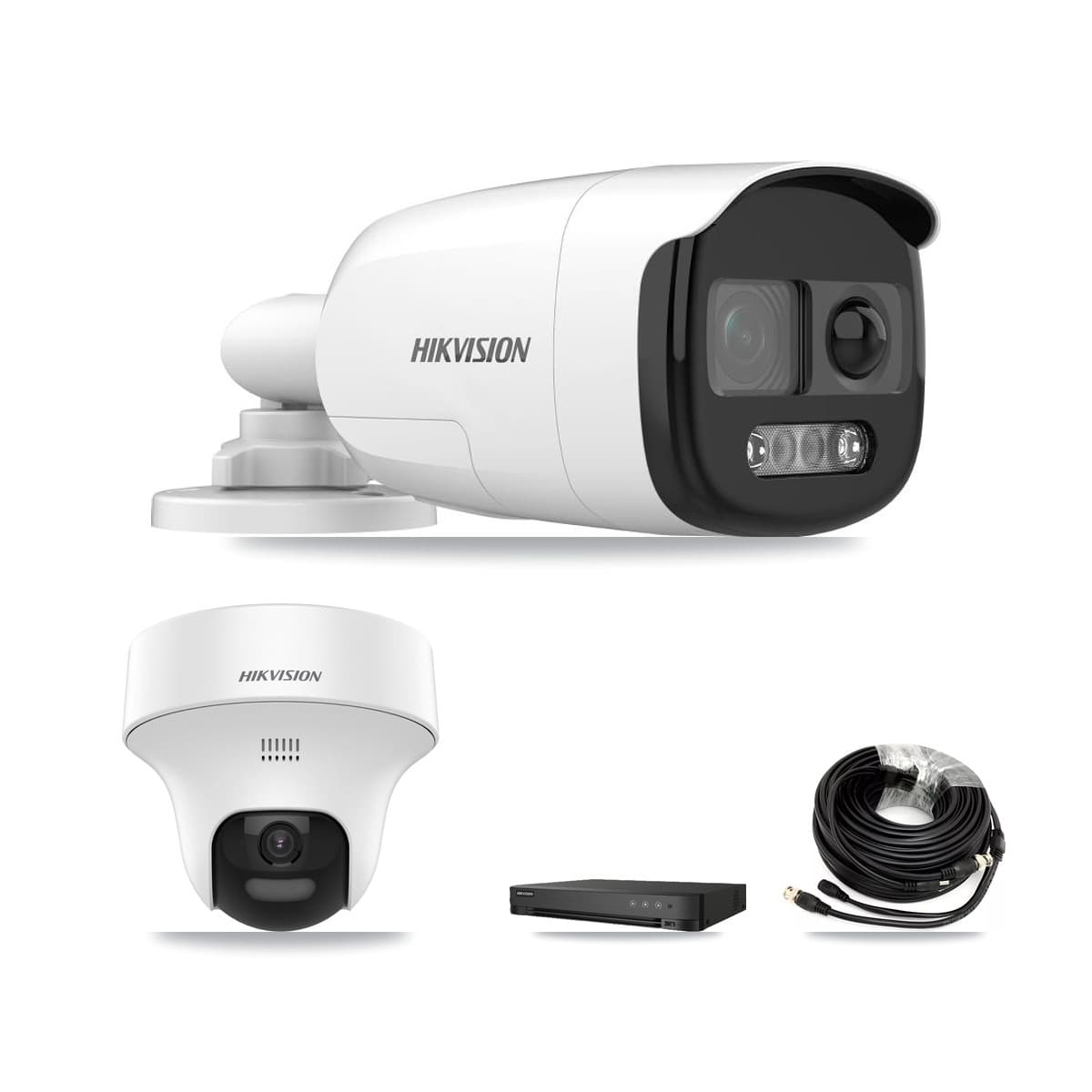 Hikvision 8-Channel 5MP CCTV Kit — 5 DS-2CE12KF3T-PIRXO Bullet + 1 DS-2CE70K0T-PTLTS Turret Cameras + 8TB Recording (IDS-7208HUHI-M1/E Recorder) - Image 1