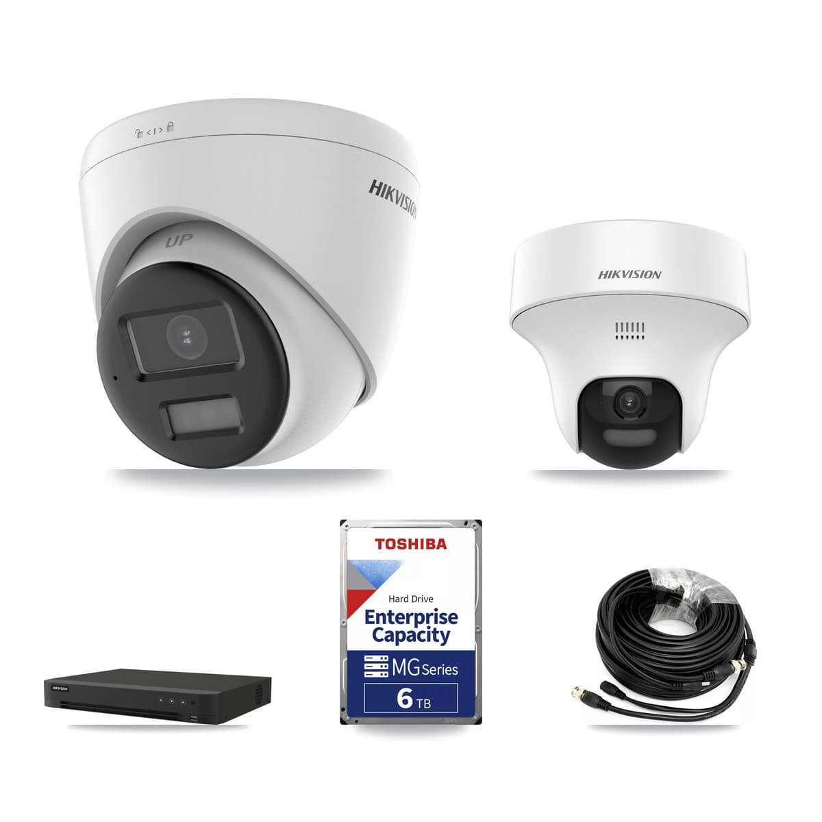 Hikvision 8-Channel 5MP CCTV Kit — 1 DS-2CE70K0T-PTLTS + 4 DS-2CE78K0T-LPTS Turret Cameras + 6TB Recording (IDS-7208HUHI-M1/XT Recorder) - Image 1
