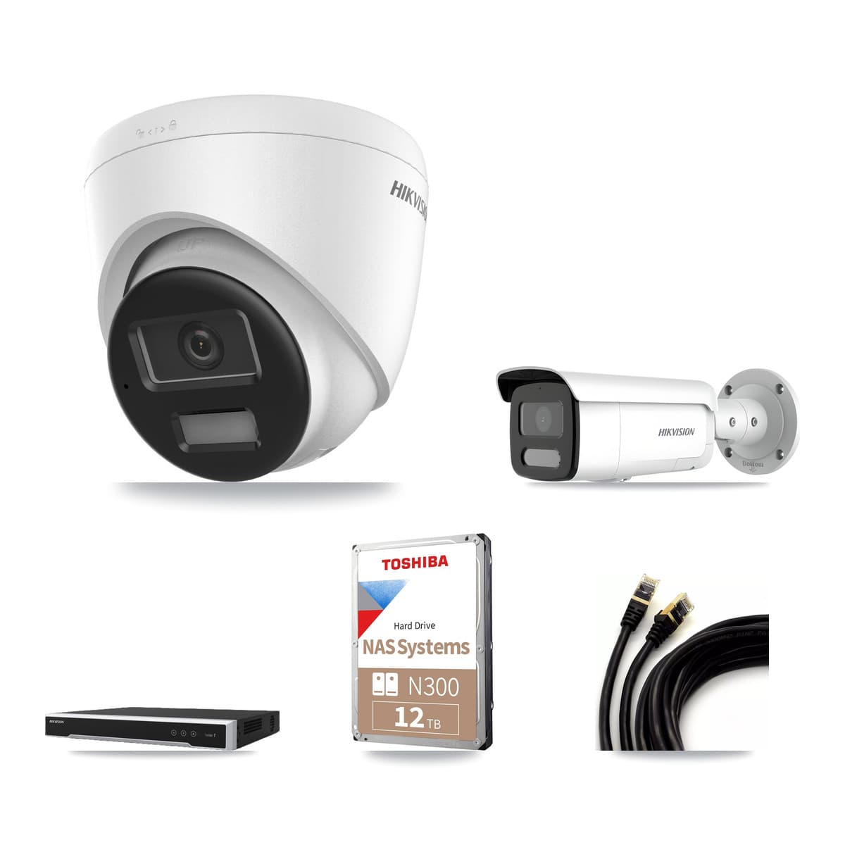 Hikvision 16-Channel 4MP – 4K CCTV Kit — 6 DS-2CD1383G2-LIUF/SL 4K Turret + 6 DS-2CD2T47G2H-LISU/SL 4MP Bullet Cameras + 2× 12TB Recording (DS-7616NI-M2/16P Recorder) - Image 1