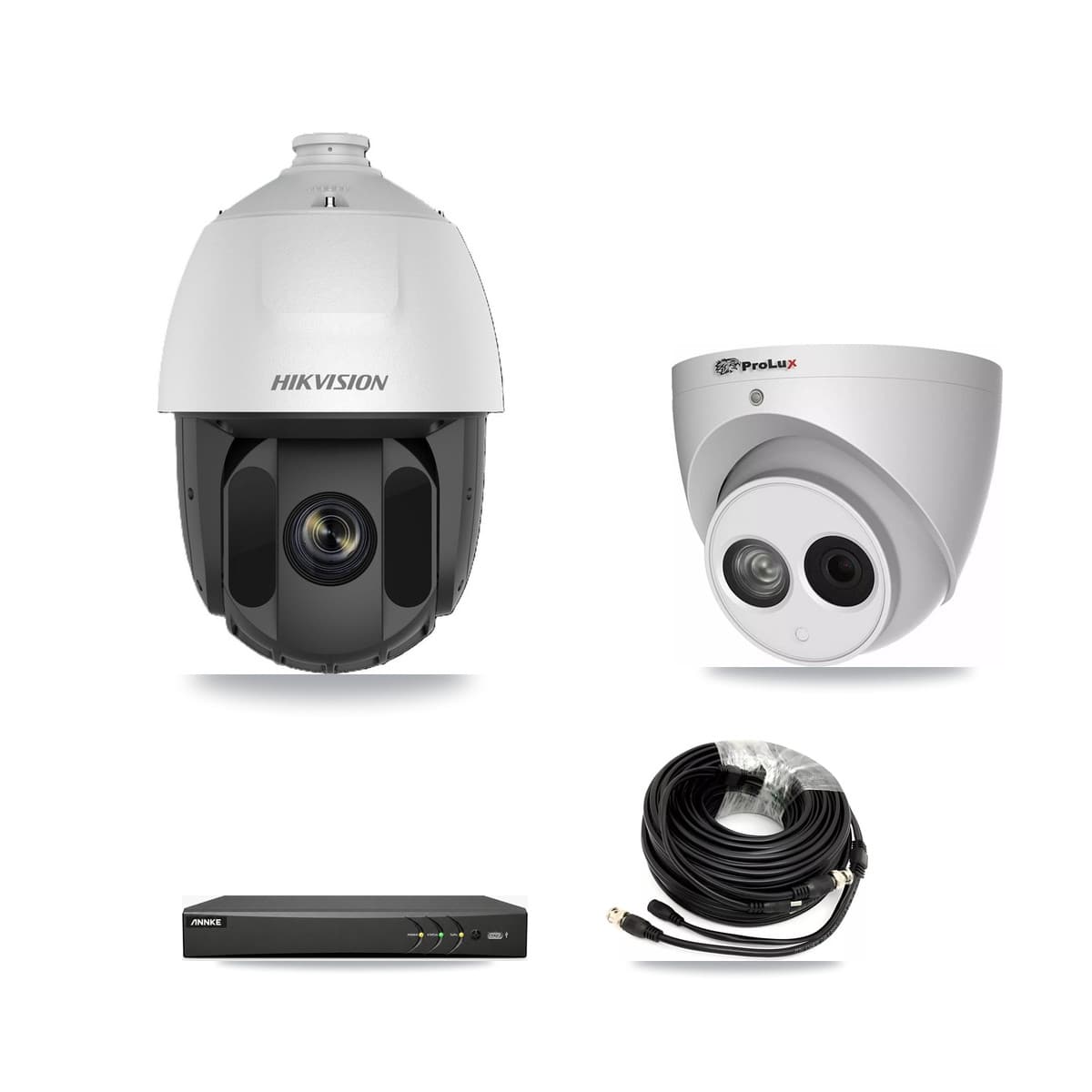 4-Channel 2MP – 4MP CCTV Kit — 1 DS-2AE5225TI 2MP PTZ + 1 PXC-612C4W-A 4MP Turret Cameras + 1TB Recording (AN-DV4-8MP Recorder) - Image 1