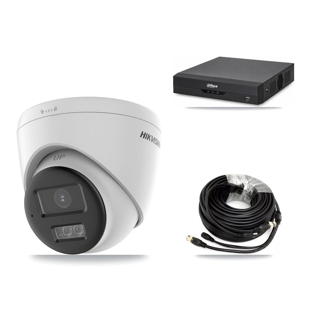 Hikvision & Dahua 4-Channel 5MP CCTV Kit — 2 DS-2CE78K0T-LTS Turret Cameras + 2TB Recording (DH-XVR5104HS-4KL-I2 Recorder) - Image 1