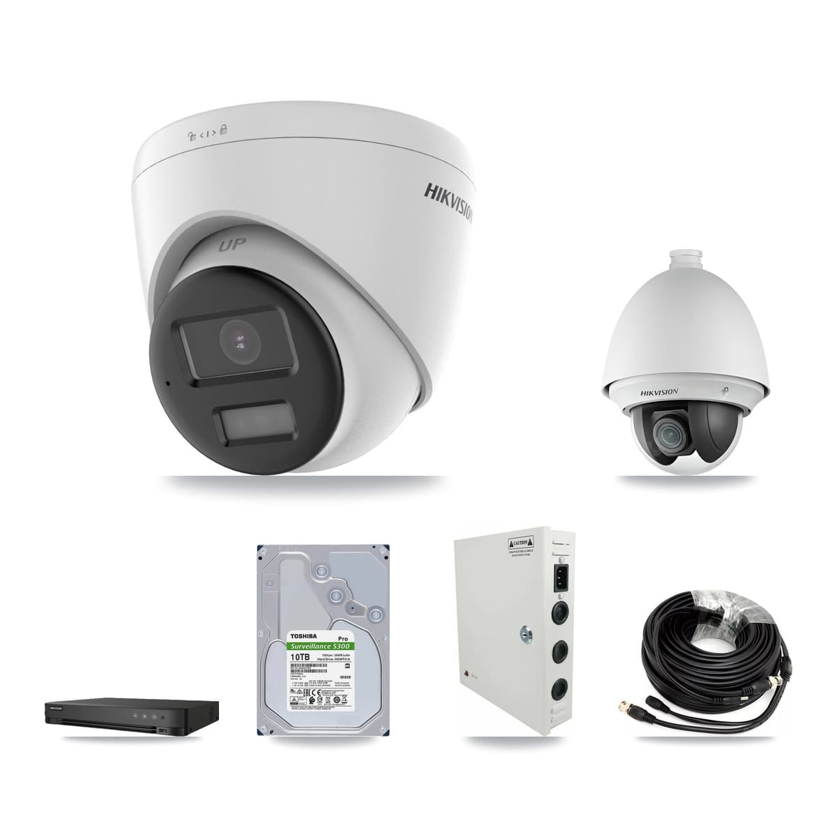 Hikvision 8-Channel 2MP – 4K CCTV Kit — 1 2MP PTZ + 6 4K Turret Cameras + 10TB Recording - Image 1